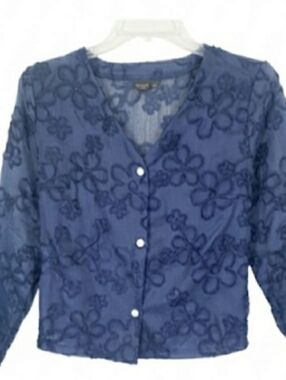 Chico's womens XL navy flowers unite with floral embroidery. 7041 New